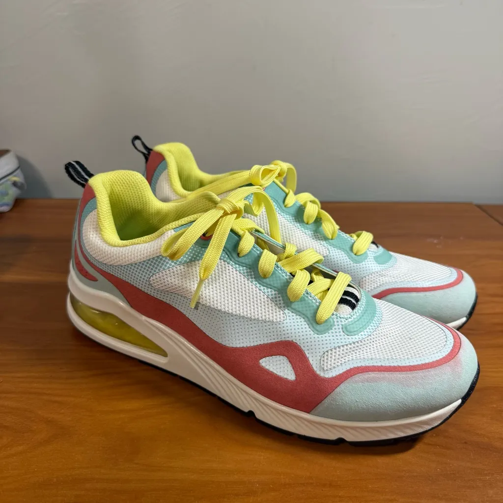 Sketchers Uno 2 Runabout Sneaker Shoe Comfort White Yellow Blue Colorful Workout - Image 3