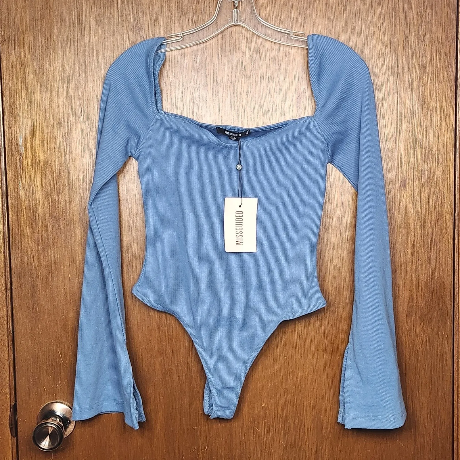 NWT Missguided Woman’s Rib Milkmaid Blue Bodysuit Size 4 - Image 3