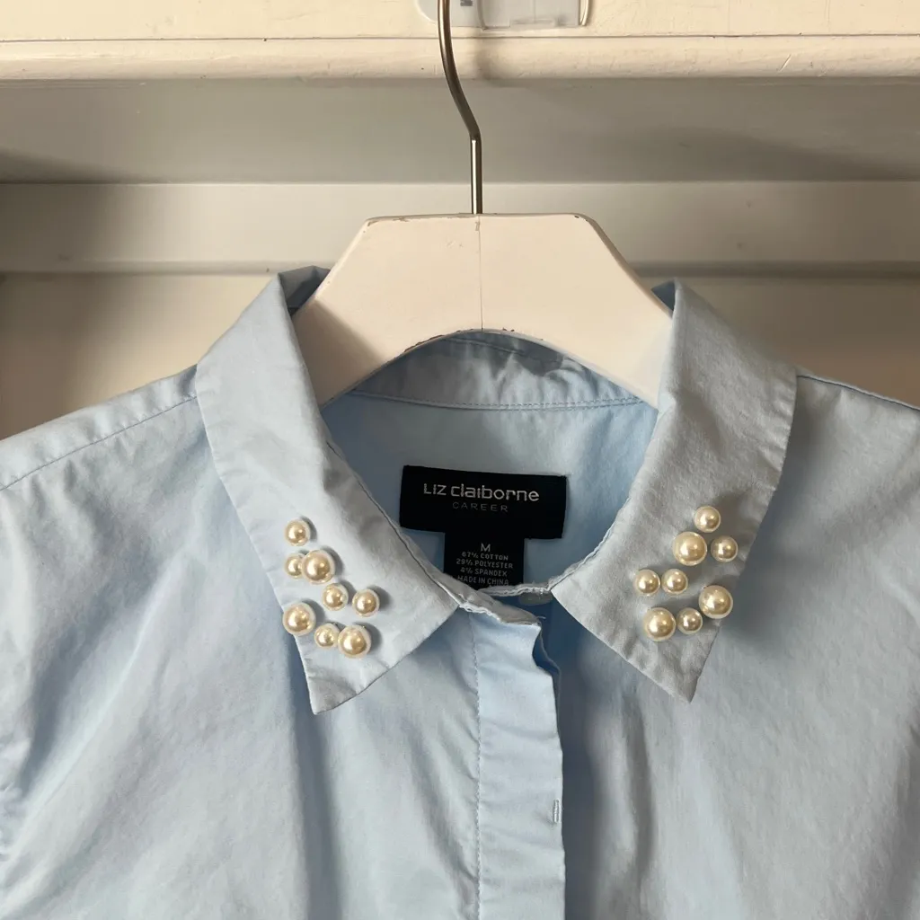 FINAL PRICE Liz Claiborne Sky Blue  Dress Shirt with Pearl Details - Image 3