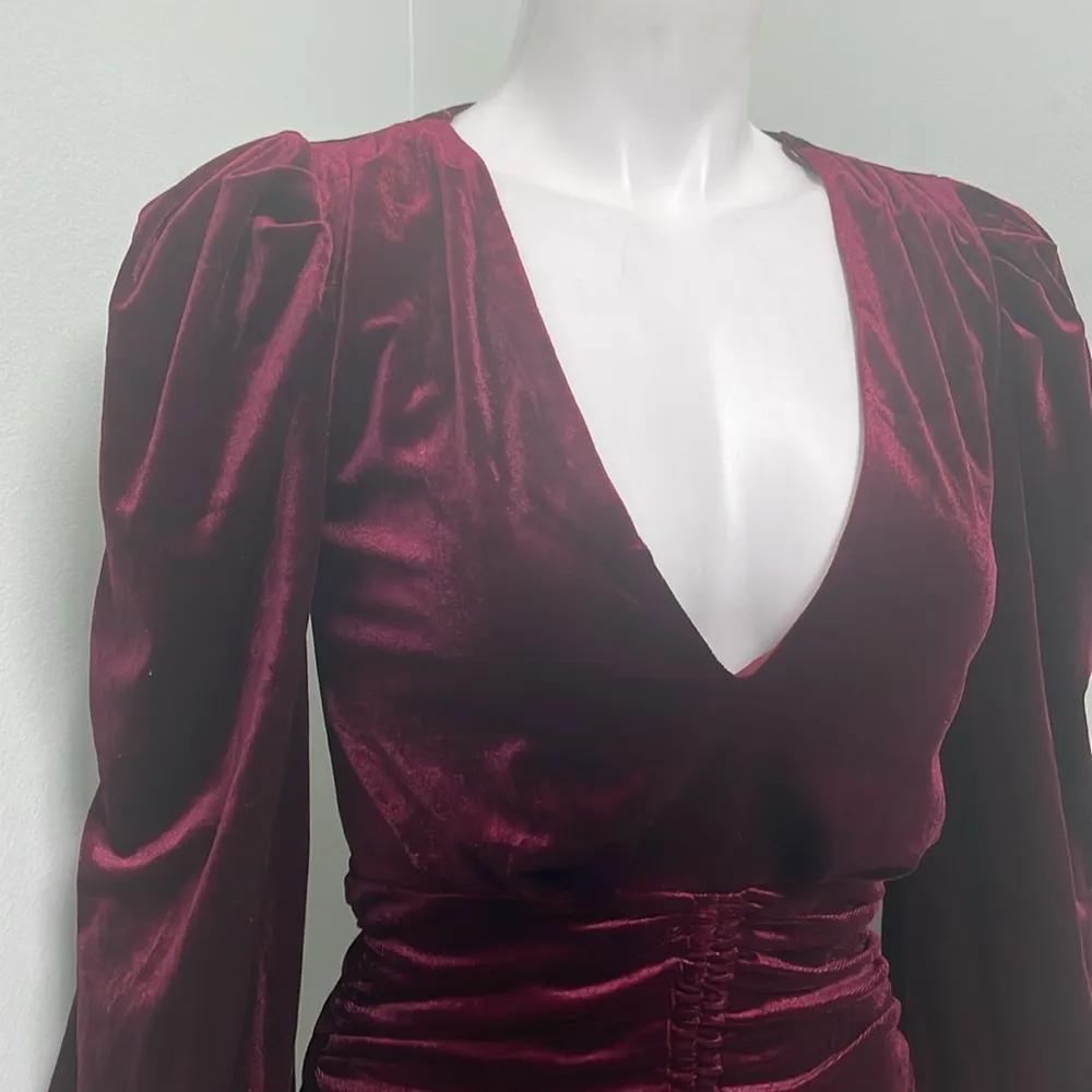 Velvet Long Sleeve Ruched Bodycon Mini Dress small NEW - Image 2