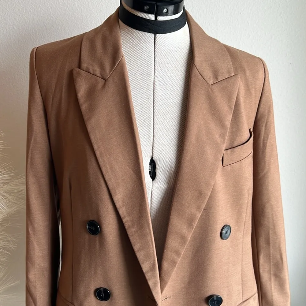 Zara Brown Tan Double Breasted Oversized 90s minimalist Blazer - Image 8
