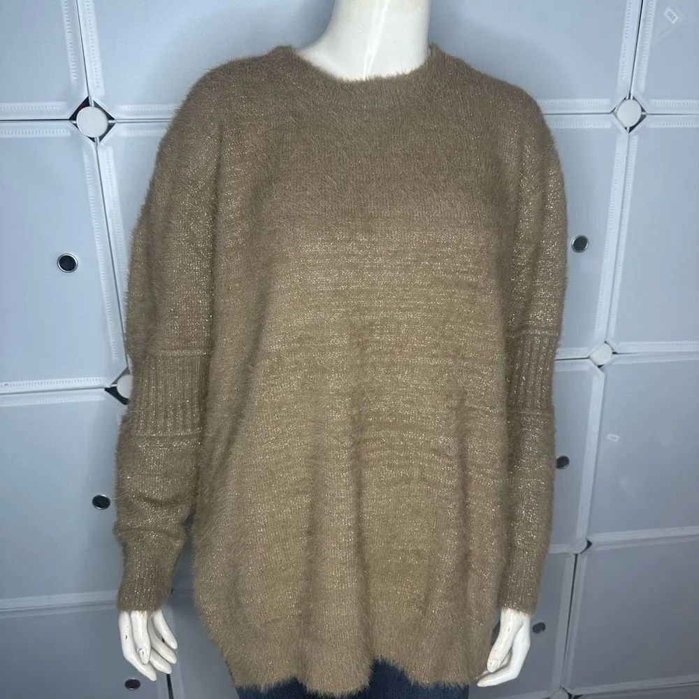 Boutique Super Soft Tan Crew Neck Sweater With Shimmering Gold Detail - Image 8