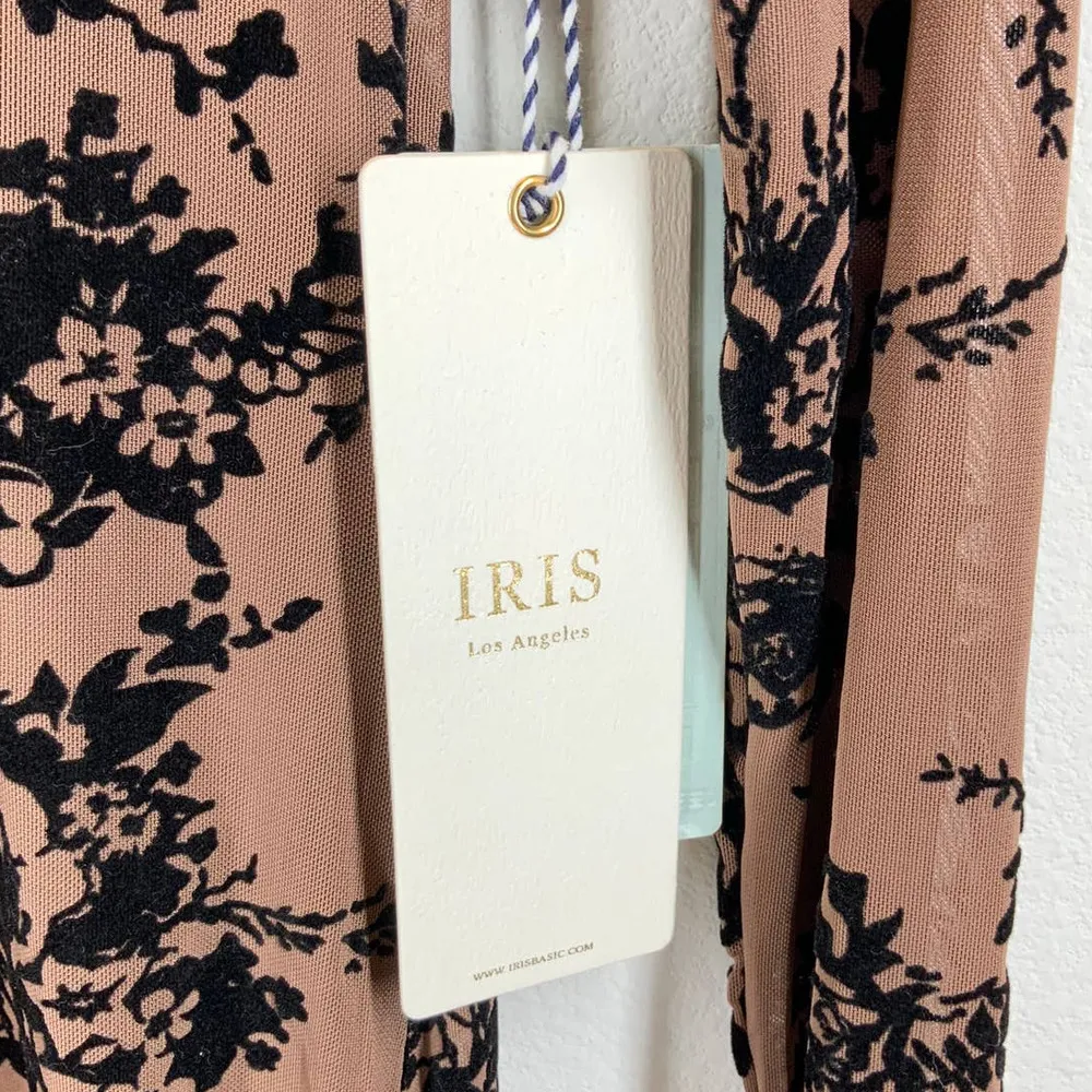 IRIS | NWT | Large | Sheer Floral Velvet Burnout Long Sleeve Mini Dress in Cocoa - Image 6