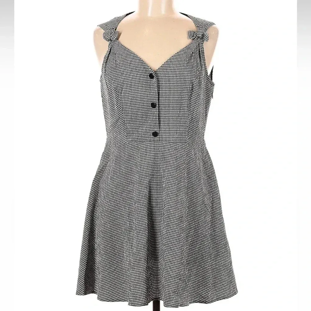 Topshop Black White Gingham Seersucker Sleeveless Skater Dress Size 8 Rockabilly - Image 6