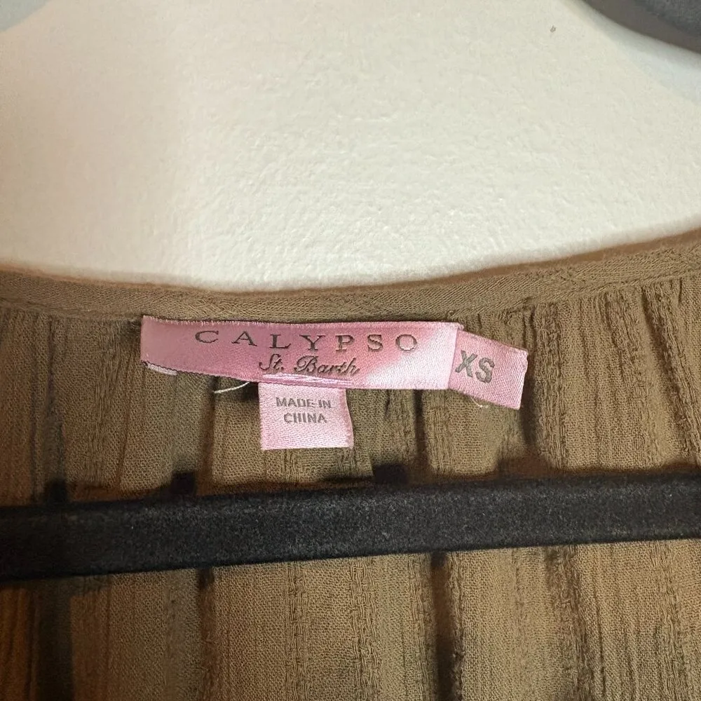 Calypso St. Barth dark green gauze type peasant top - Image 3