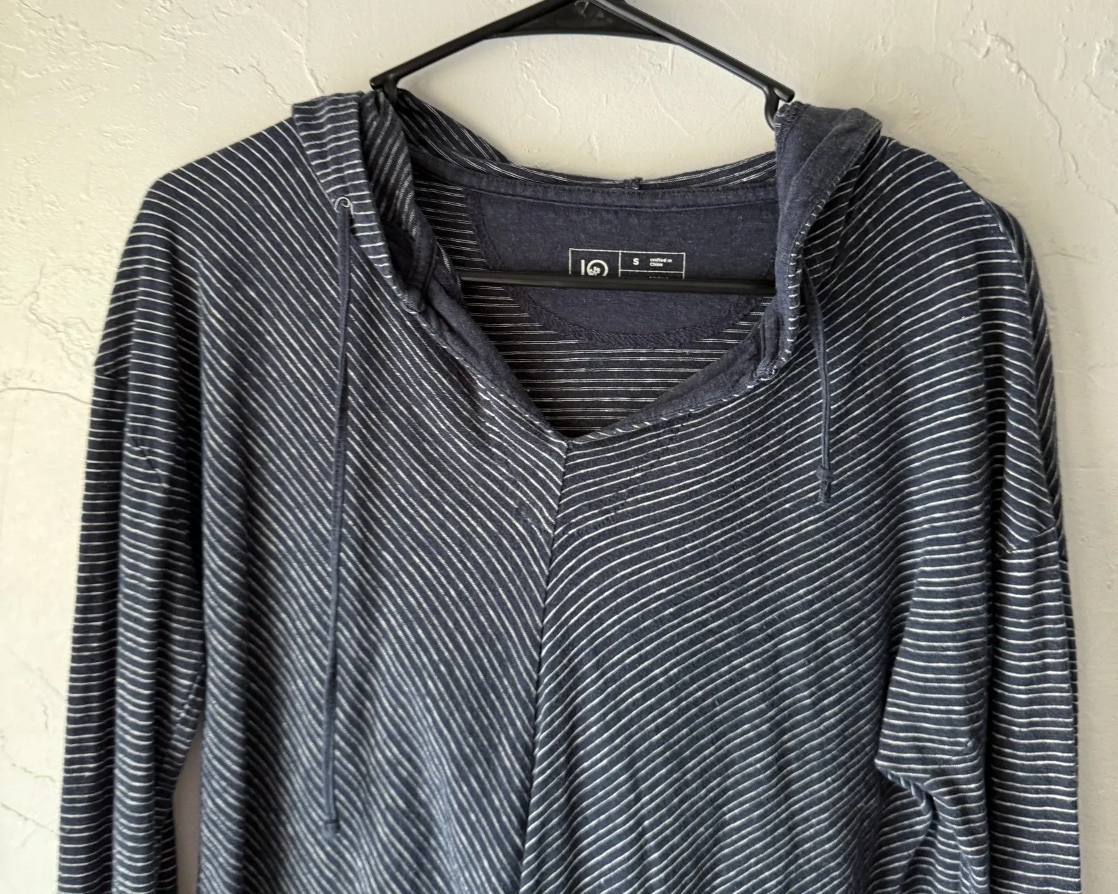 IO Pullover Hoodie Womens Small Striped Hemp Organic Cotton Lightweight Blue - Image 2