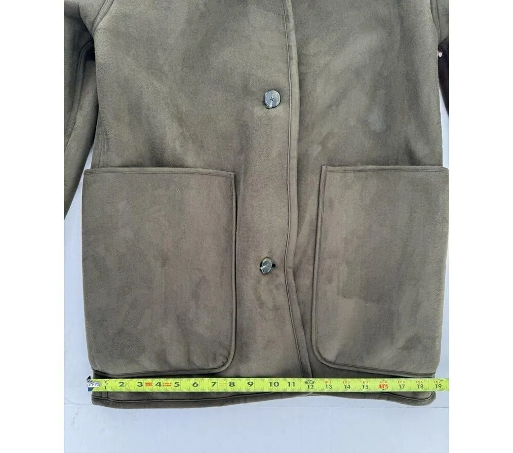 Spanx Reversible Suede Sherpa Jacket Sz XS Utility Green Oversized Coat NWT $228 - Image 14