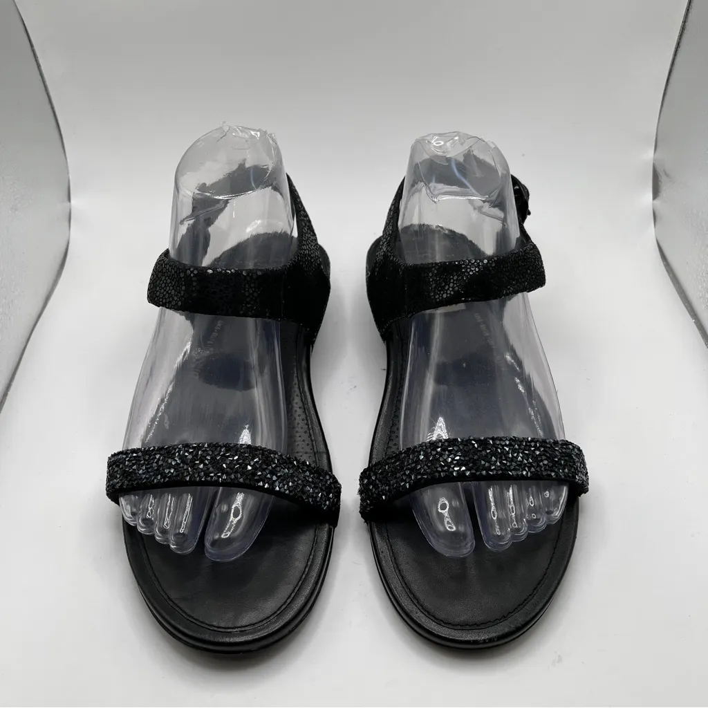 EUC FITFLOP Black Bling Sparkle 7 Ankle Strap Buckle Comfort Flats Banda Roxy - Image 3