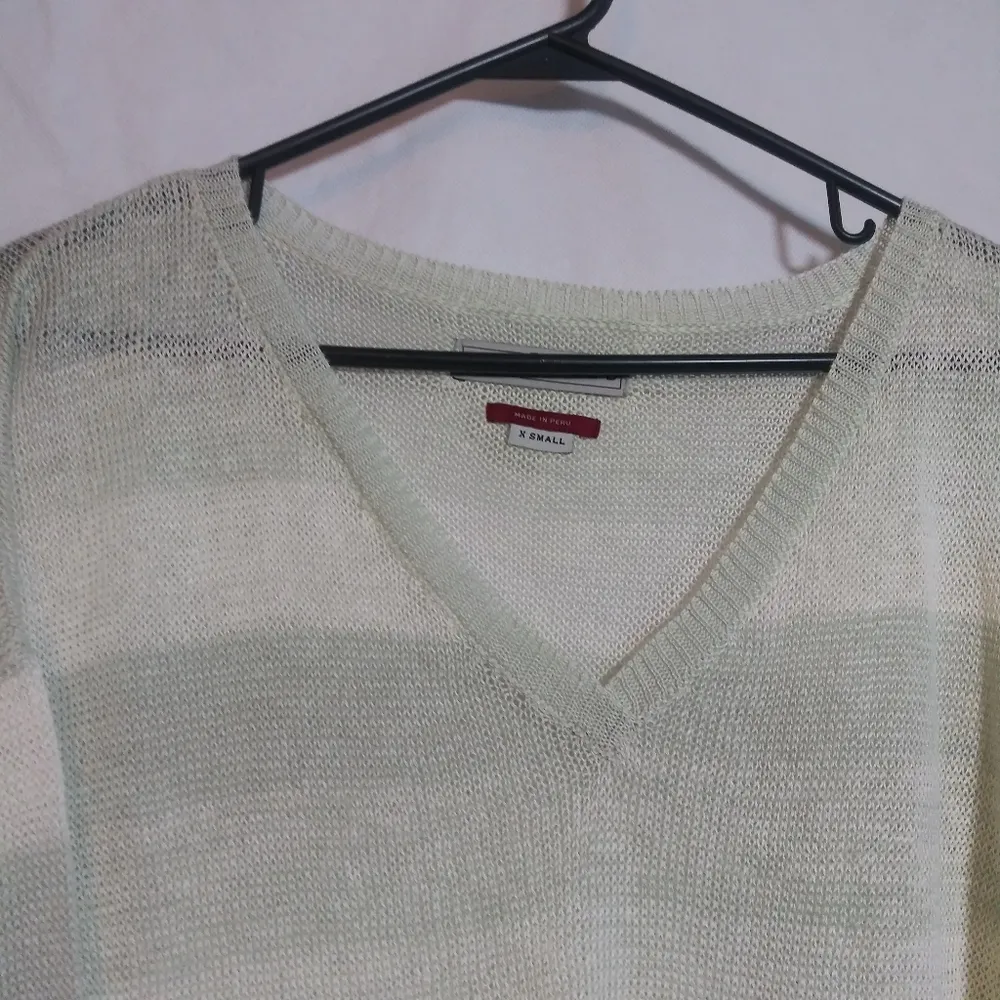 The Field Made In Peru Linen Knit Mint Striped Tunic 3/4 Sleeve Sweater Sz XS Green - Image 2