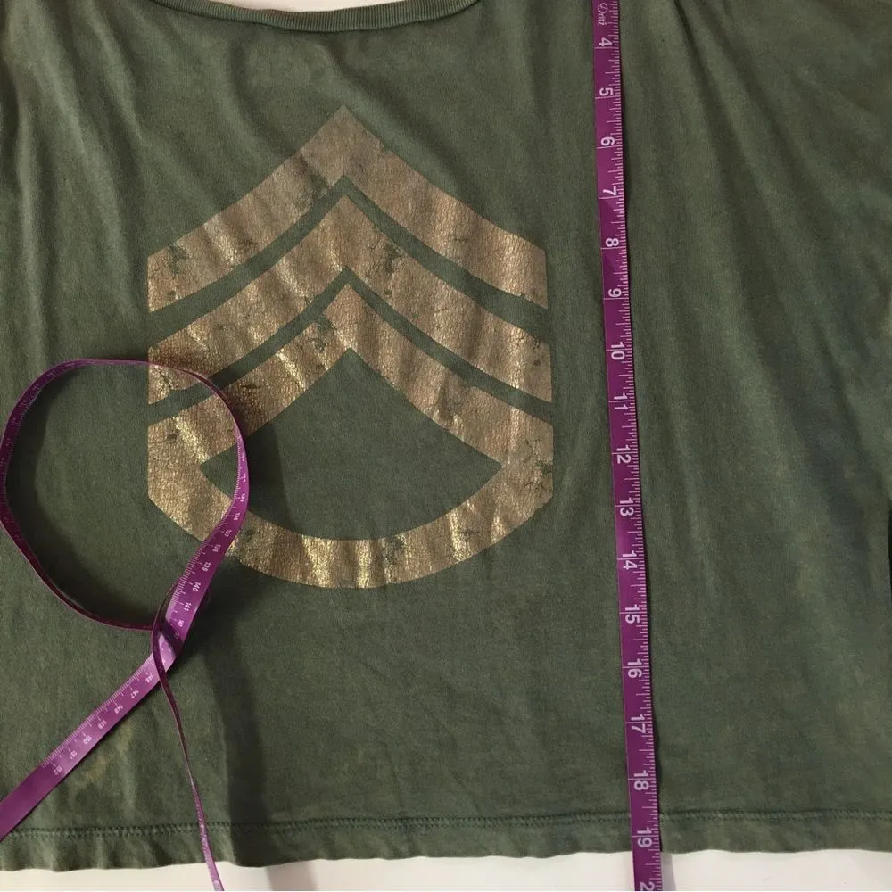 Vintage Planet Gold Olive Green Cuffed Sleeve Semi Cropped Shirt Size S GUC - Image 6