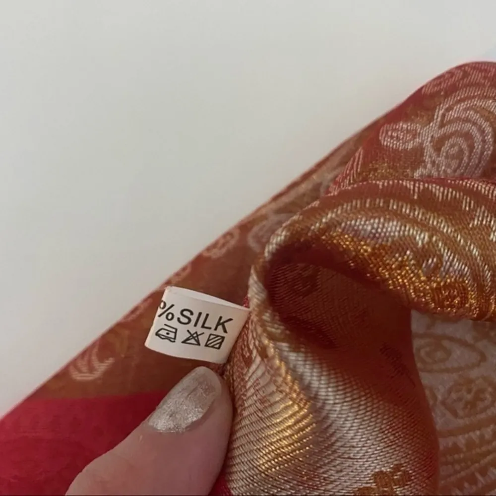 Silk Red Gold Fashion Scarf Made in Thailand - Image 7