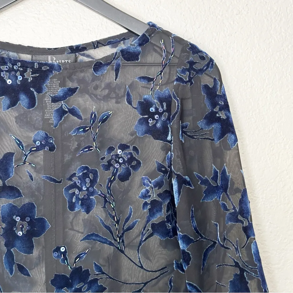 Velvet Burnout Sheer Floral Womens Top Romantic Goth Night Luxe Whimsigoth Sz 4P Black - Image 2