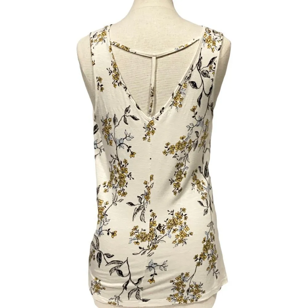 Maurice’s Floral Deep V Neck Sleeveless Off White Tank Top - Image 4