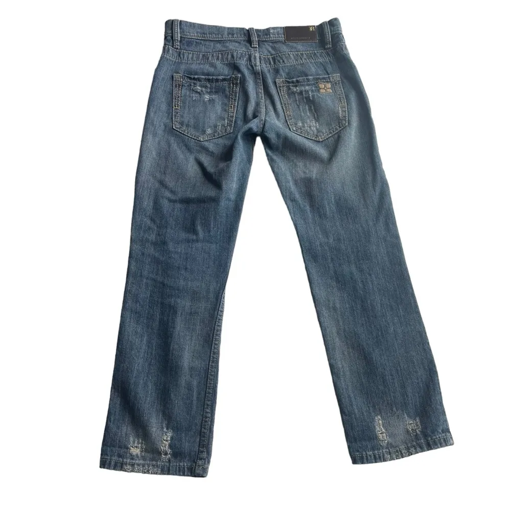 BCBGMAXAZRIA Distressed Boyfriend Jeans Gina Cyan Blue Size 25 oversized 30W - Image 6