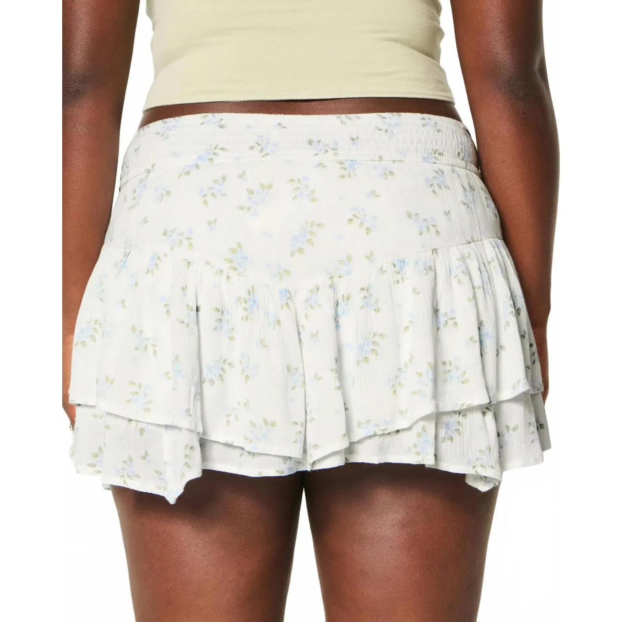 Hollister Asymmetrical Hem Tiered Mini Skort White Floral Pattern Small NWT - Image 3