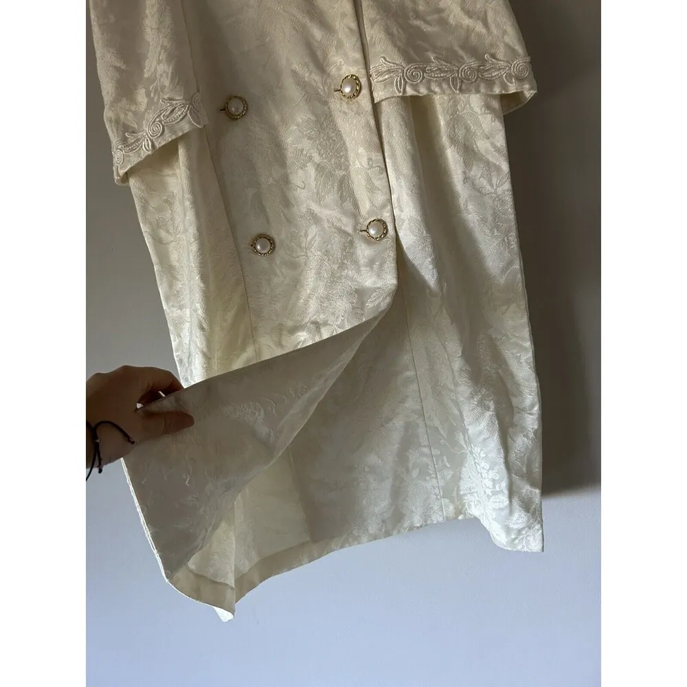 Vintage White Floral Midi Dress With Gold Button Details Size M - Image 9