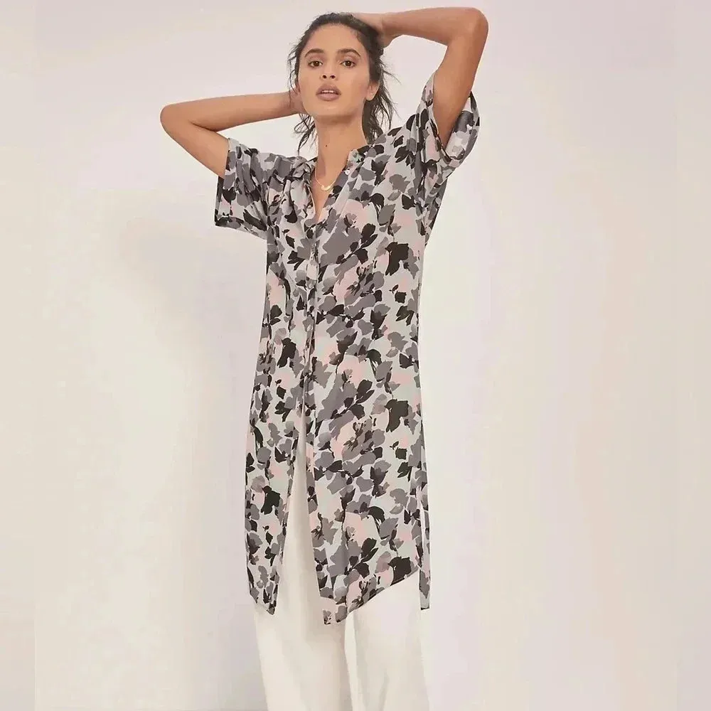 Anthropologie Maeve Rita Printed Pastel Floral Tunic Blouse Size XS - Image 2