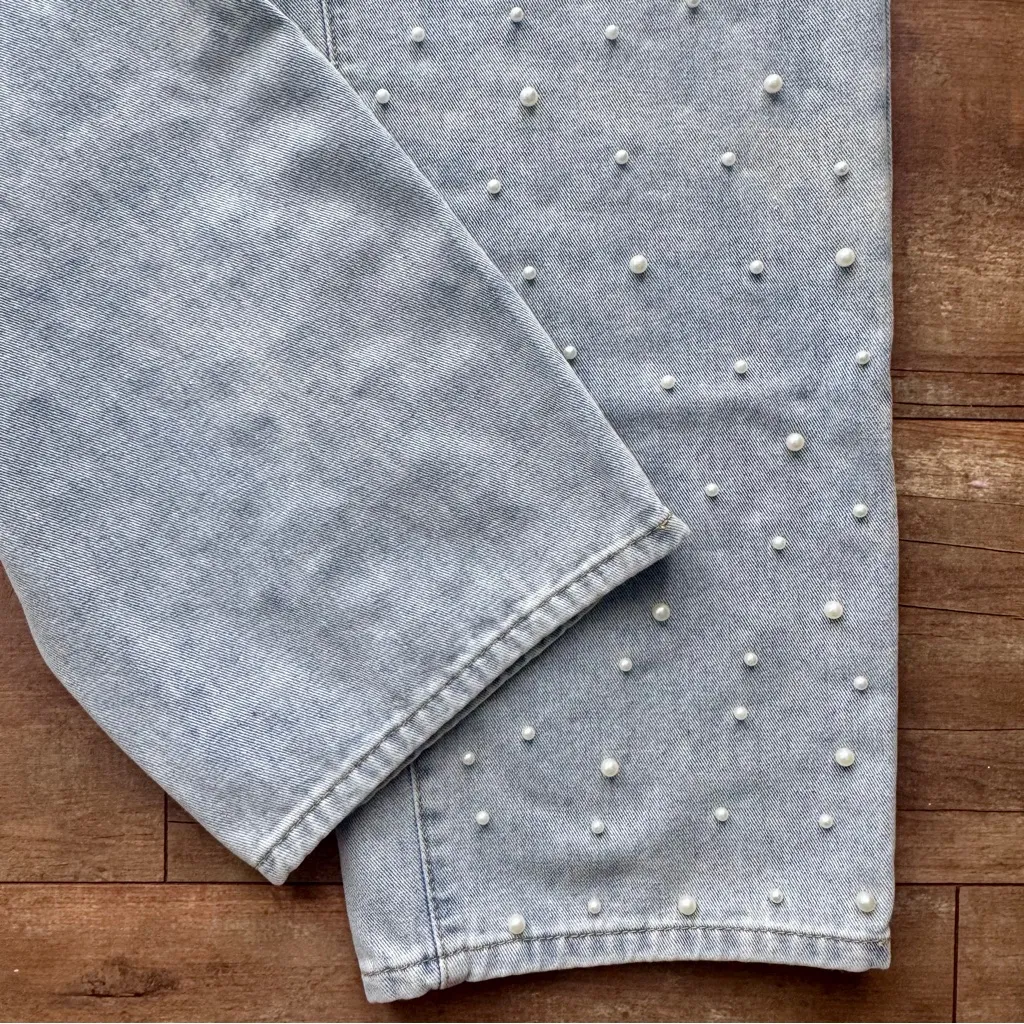 Amazon Women's Blue Pearl Embellished High Rise Straight Leg Jeans Size XXL - Image 4