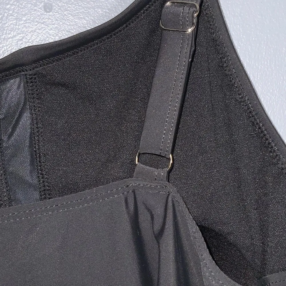 Black 1 Piece Modest Swimsuit Adjustable Straps Padded Top Sheer Strips NWOT XL - Image 7