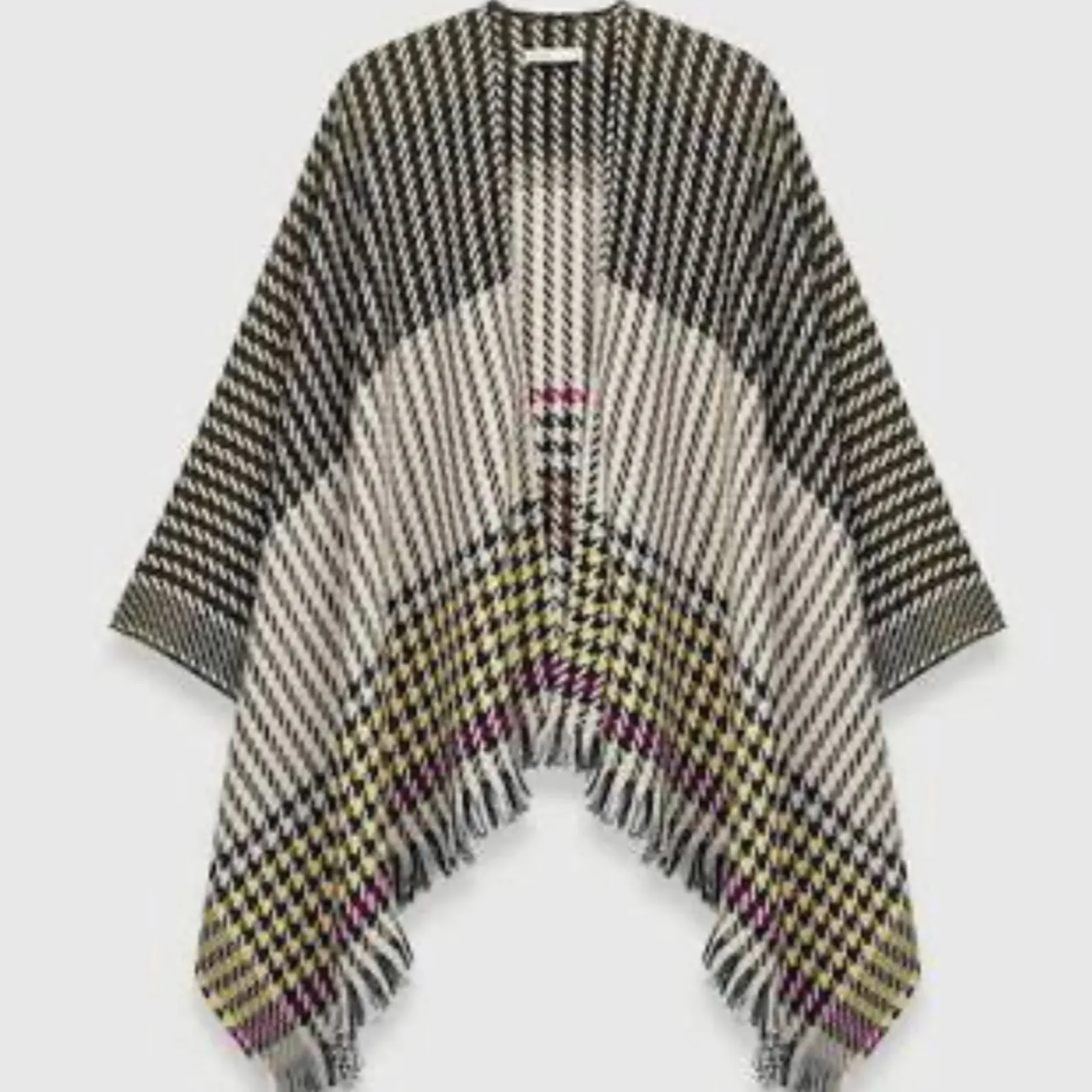 MAJE Emilie Houndstooth Print Cape Shawl Wrap OS - Image 2
