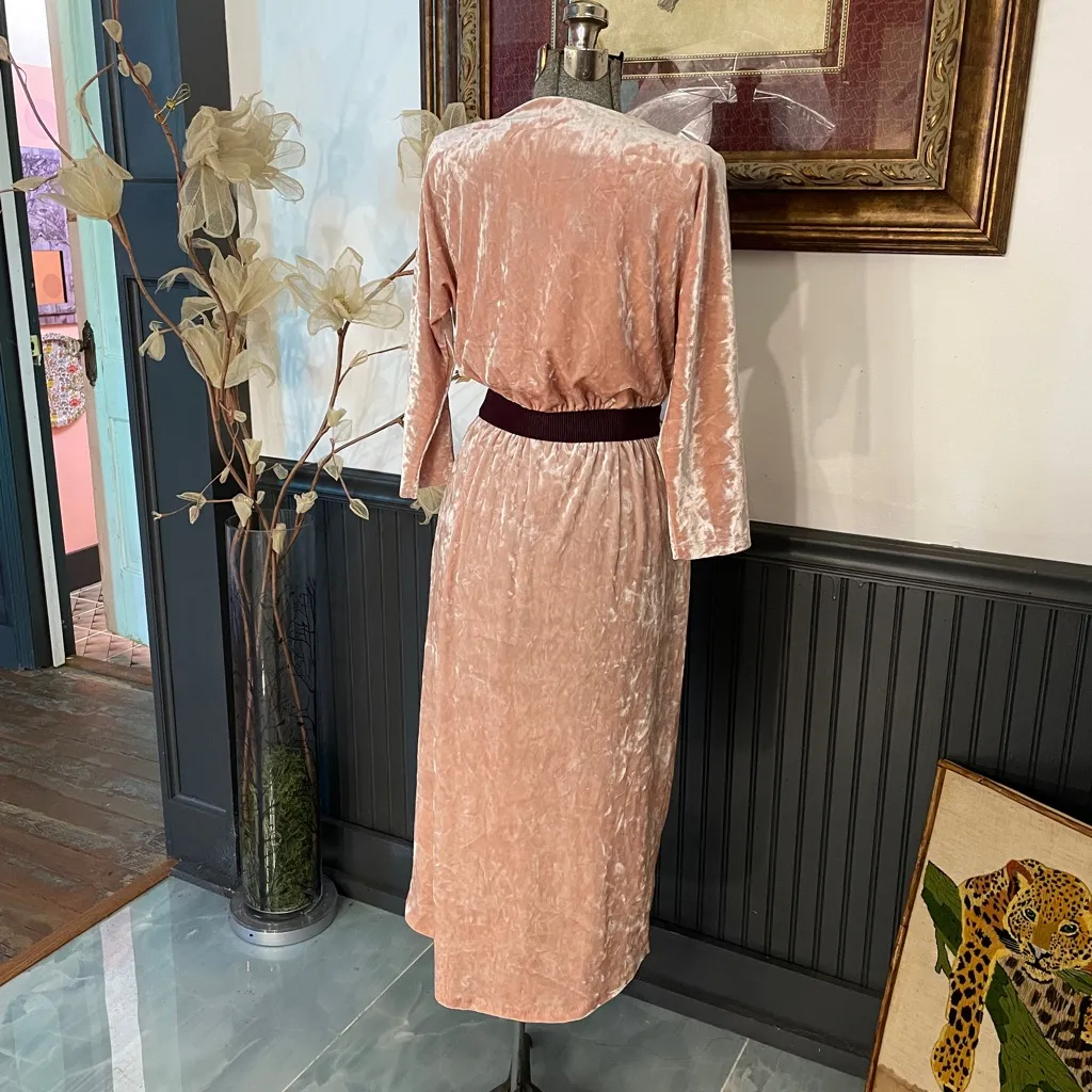 Eva Mendes X NY&CO Pleated Peachy Pink Velvet Faux Wrap Dress - Image 9