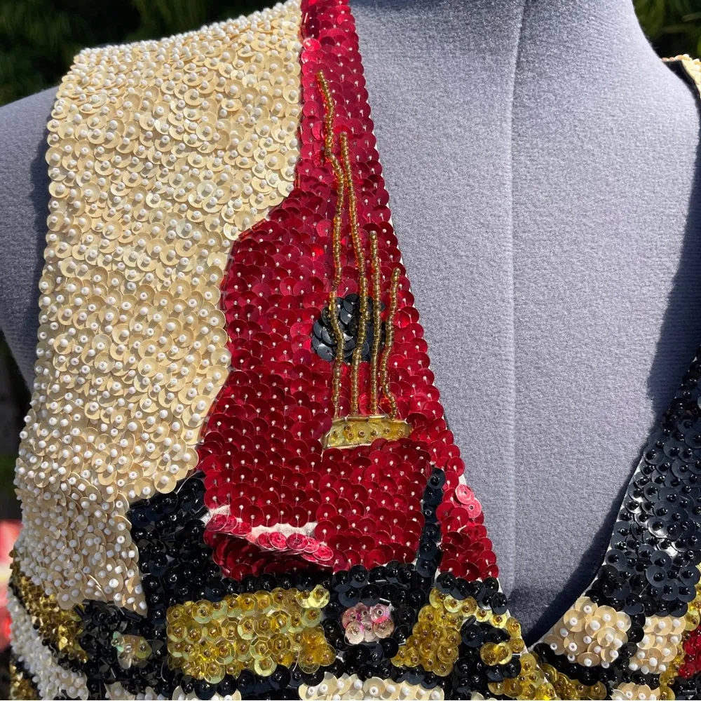 Vintage Musical Beaded Sequined Vest Ana Mori size M Black Size M - Image 12