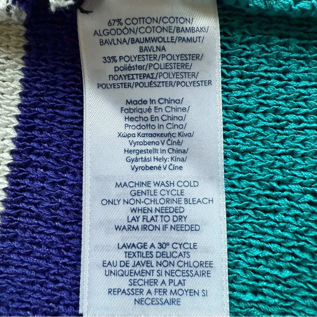 Chaps Women's Striped Sweater Multi Color Blue, Green, White Cotton Blend XL Y2k - Image 10