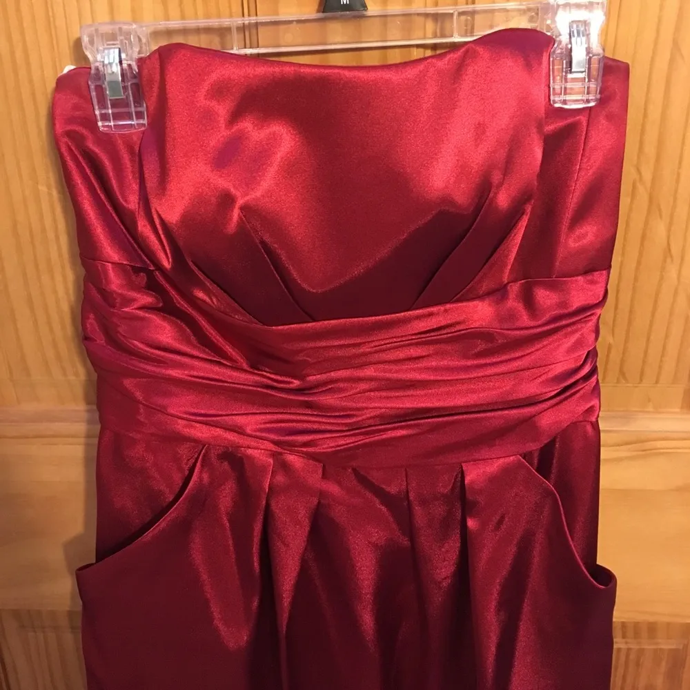 David’s Bridal, Bridesmaids Strapless Red Dress - Image 4