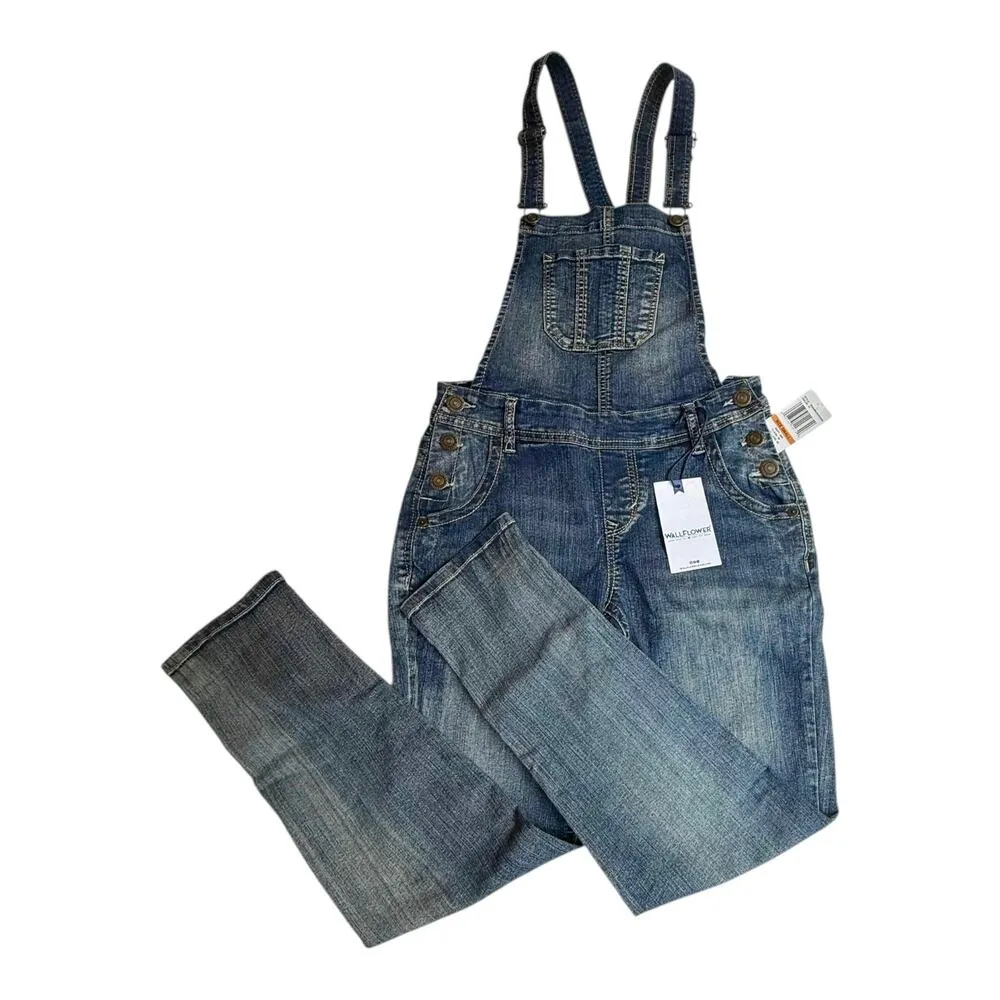 NEW Wallflower JEAN OVERALLS Womens SMALL 29x25.5 Button Blue Denim Bib Jean NWT Size 29 - Image 2