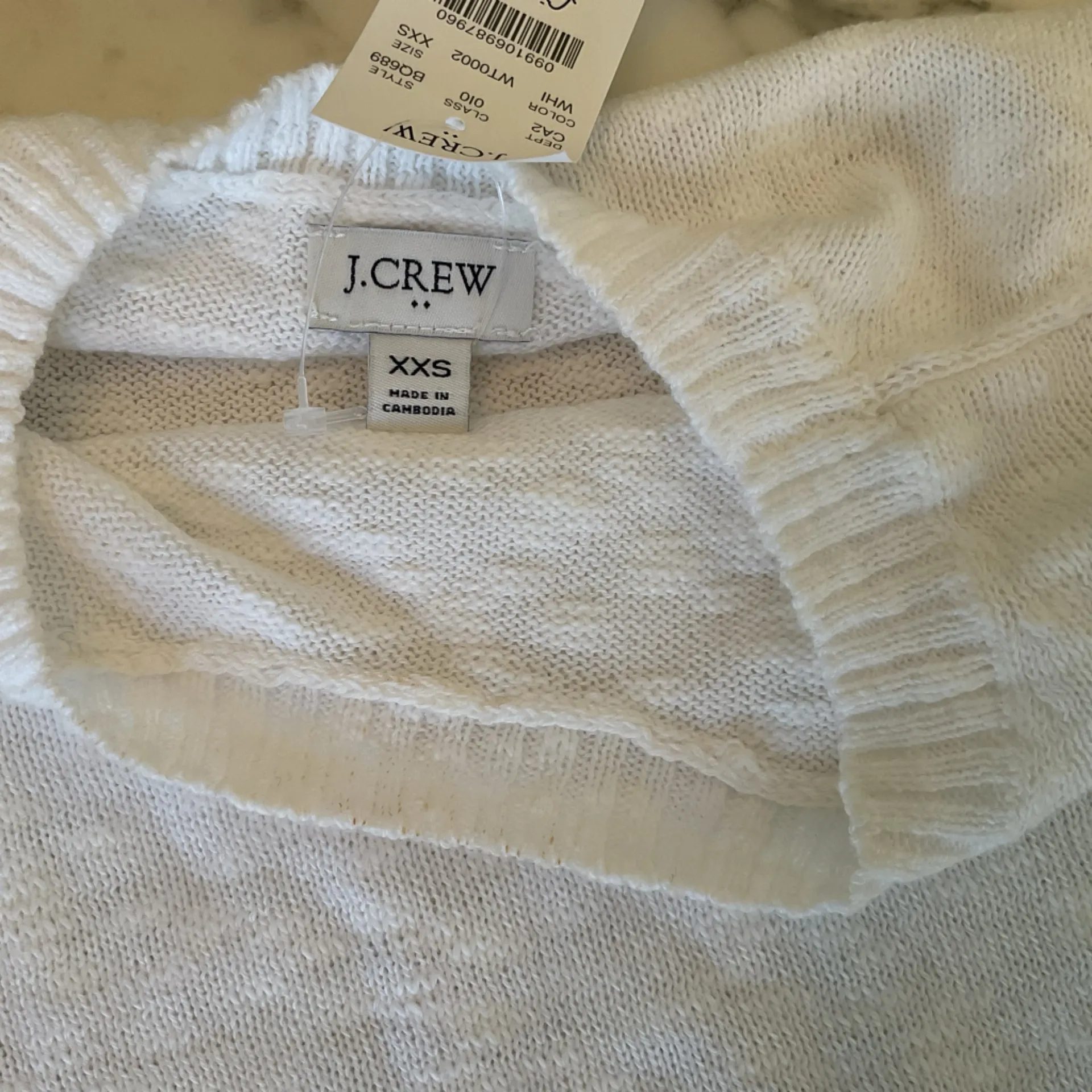 NWT J Crew Women's White Beach Sweater Crew Neck Pullover Coastal Casual Sz XXS - Image 7