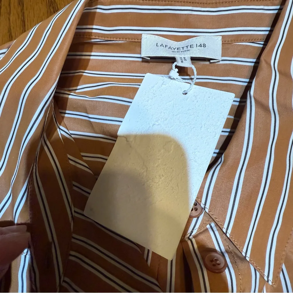 Lafayette 148 Women's Brown Ruxton Striped Button - Image 3