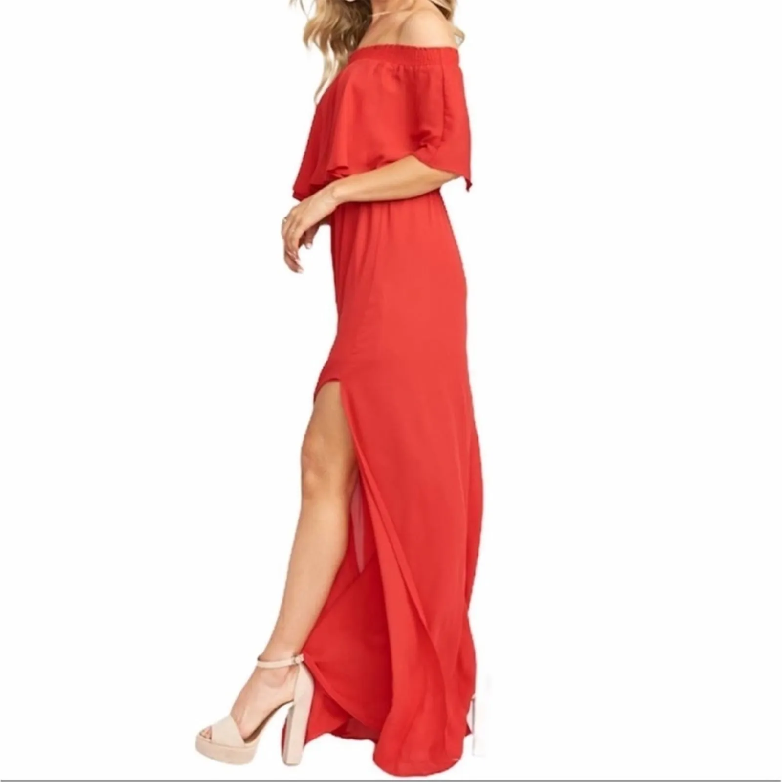 Show Me Your Mumu SMYM Hacienda maxi dress off shoulder hibiscus red NEW XS - Image 2