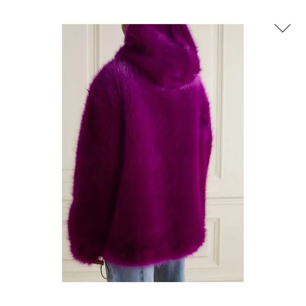 NEW Stella McCartney Adan Purple Faux Fur Pullover Hooded Coat Hoodie Jacket S/M - Image 10