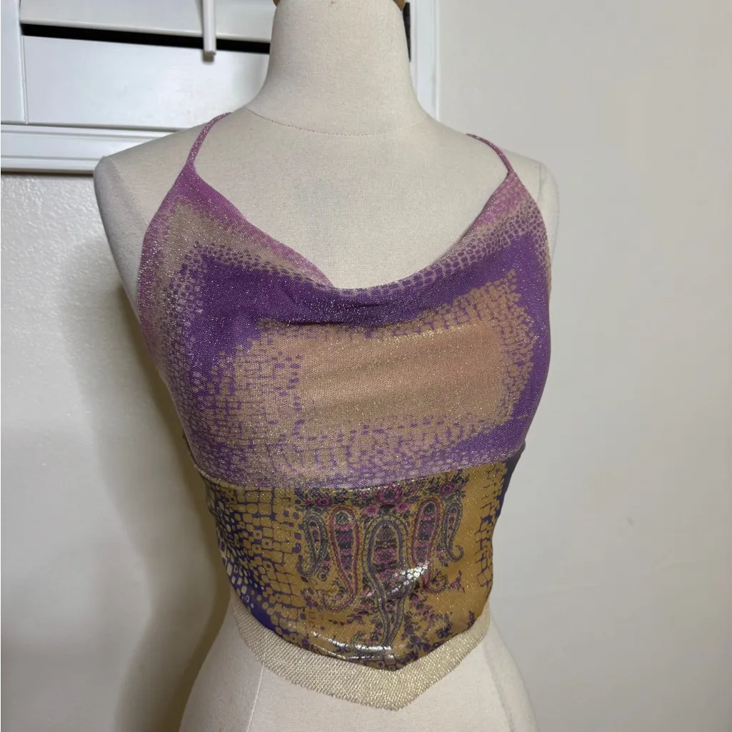 Handmade purple sparkle cowl neck crop top Size undefined - Image 5