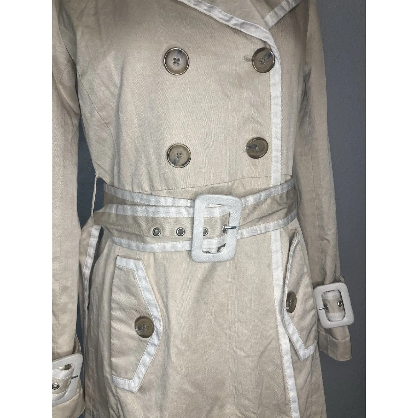 Banana Republic Trench Coat Classic Double-Breasted Beige Tan Belted Women’s XS - Image 9