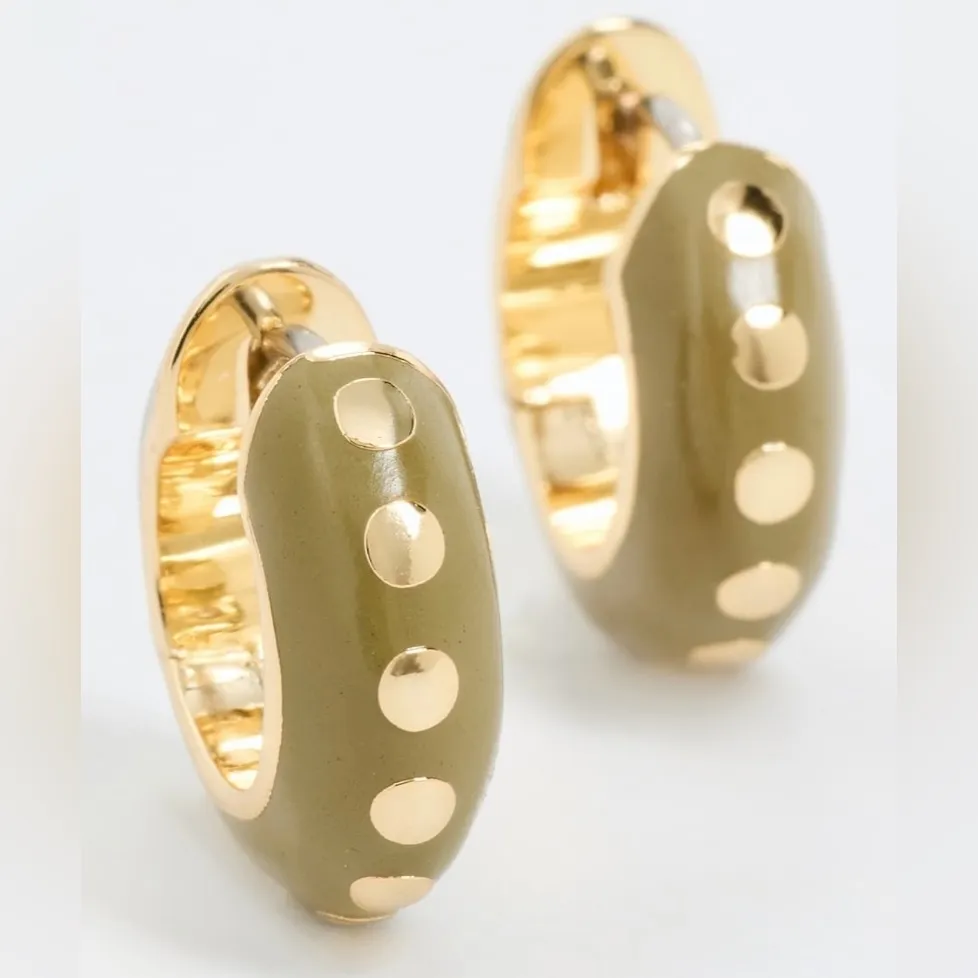 GORJANA 18K Gold Plated Asher Huggie Hoop Earrings Sage Green Boho Chic - Image 8