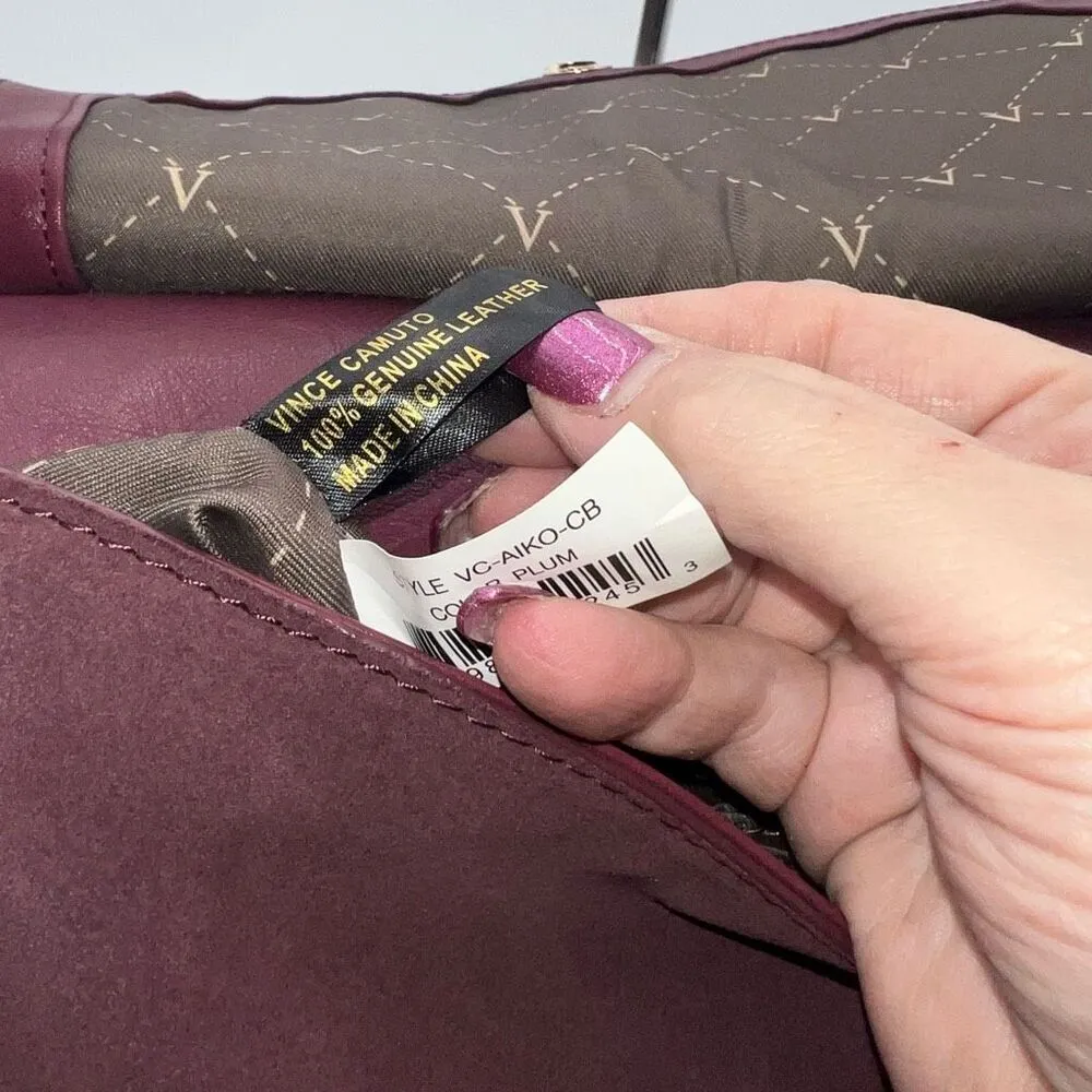 Vince Camuto Deep Eggplant Purple Suede & Leather Saddle Bag, Fringe Tassel - Image 14