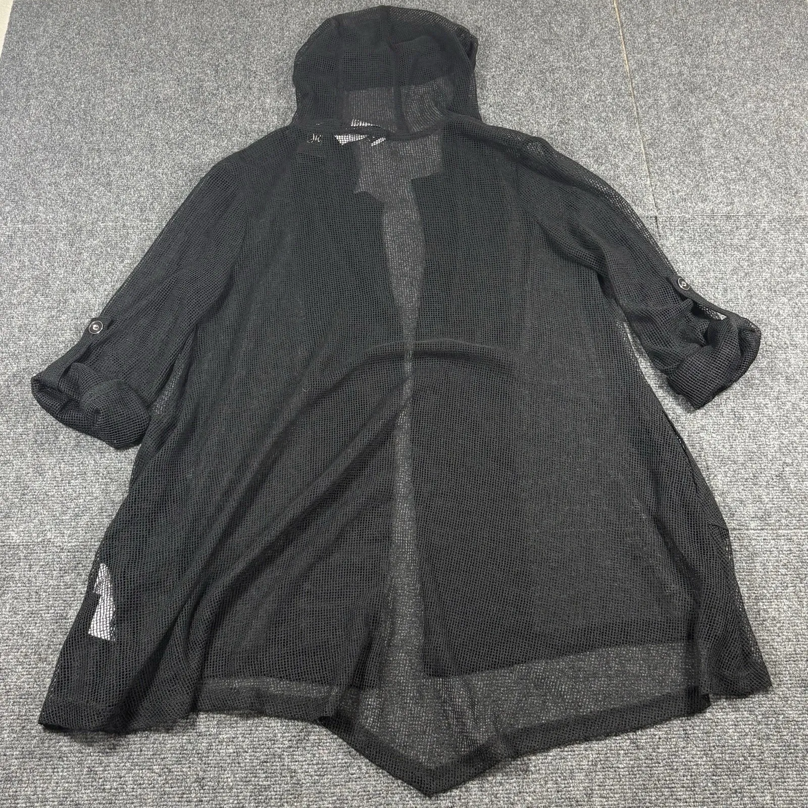 Joseph Ribkoff NEW Black Sheer Mesh Hooded Open Front Cardigan Top Jacket Sz 14 - Image 4