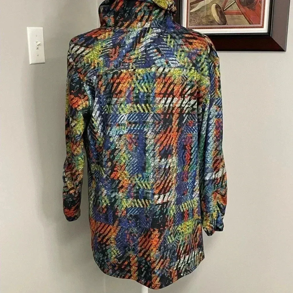Ali Miles Abstract Artsy Colorful Cowl Neck Tunic Long Sleeve L Large Lagenlook Orange - Image 3