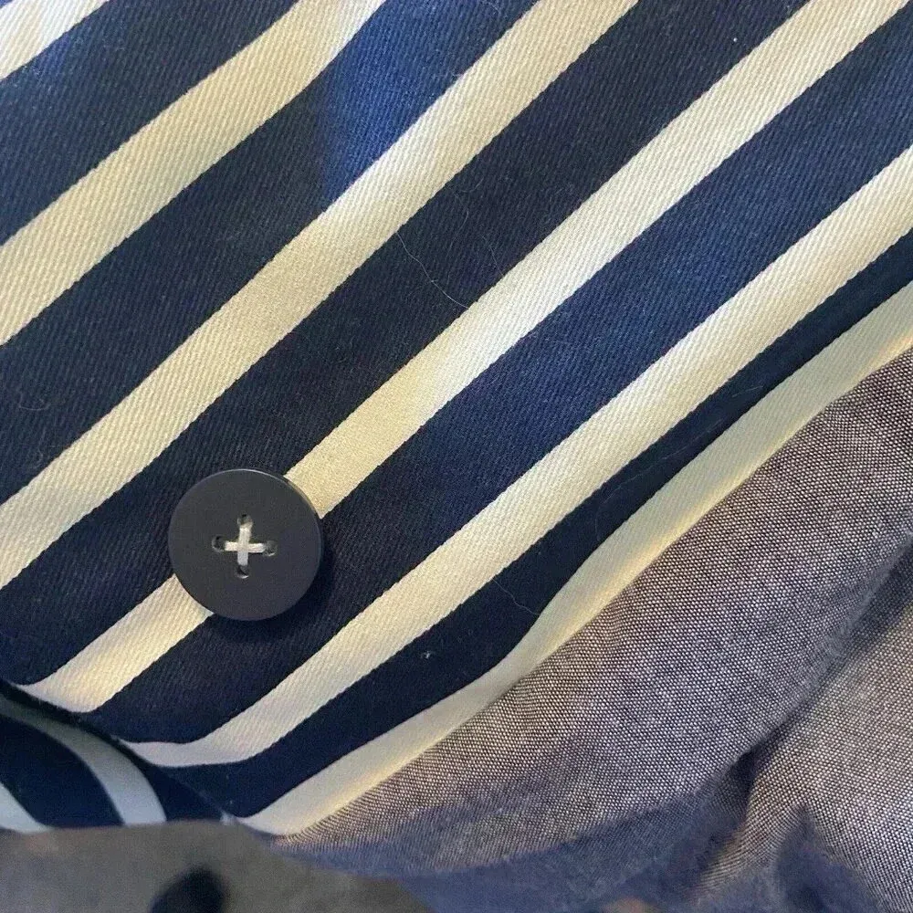 Express Women's‎ S Blue White Striped Pleated Back Trench Coat Size Small Preppy - Image 14