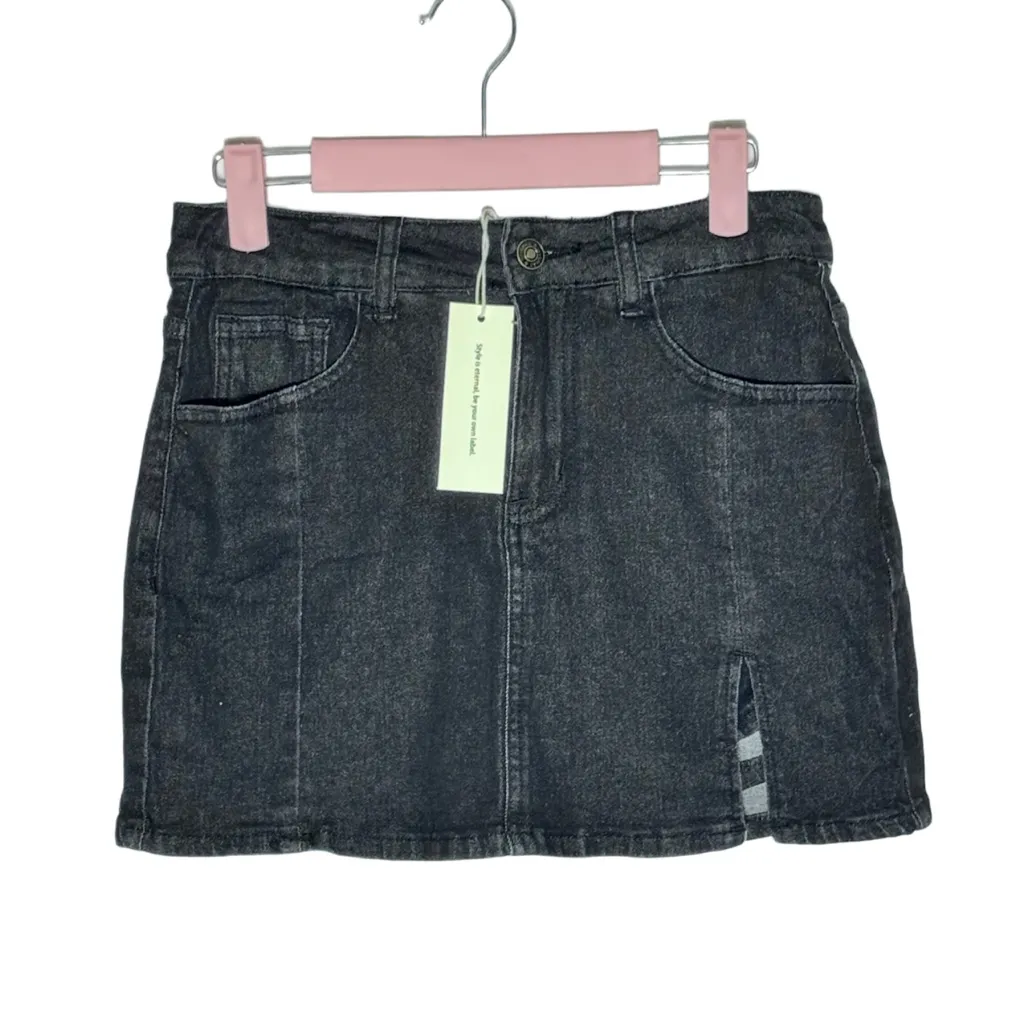 NWT Women’s Black‎ Denim Mini Skirt with Side Slit – Small Black - Image 5