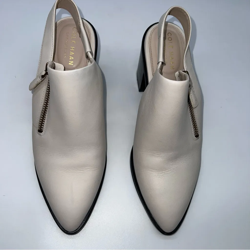 Cole Haan Women’s Off-White/Cream Slingback Leather Mules w/3” Block Heel-Size 7 - Image 3