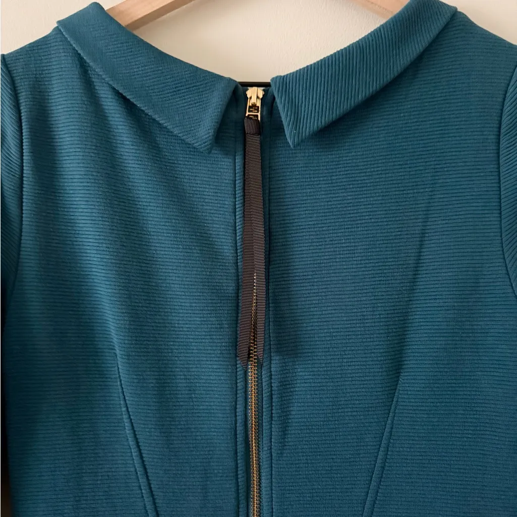 Boden Marisa Ottoman Pencil Dress in Teal Ribbed Knit 3/4 Sleeve Size 8P Blue - Image 6