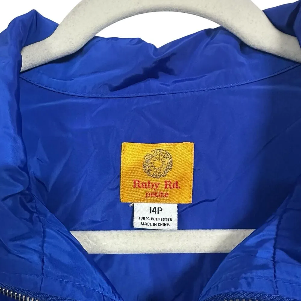 Ruby Rd Womens Sz 14 Petite Royal Blue Windbreaker Jacket Full Zip Collared - Image 5