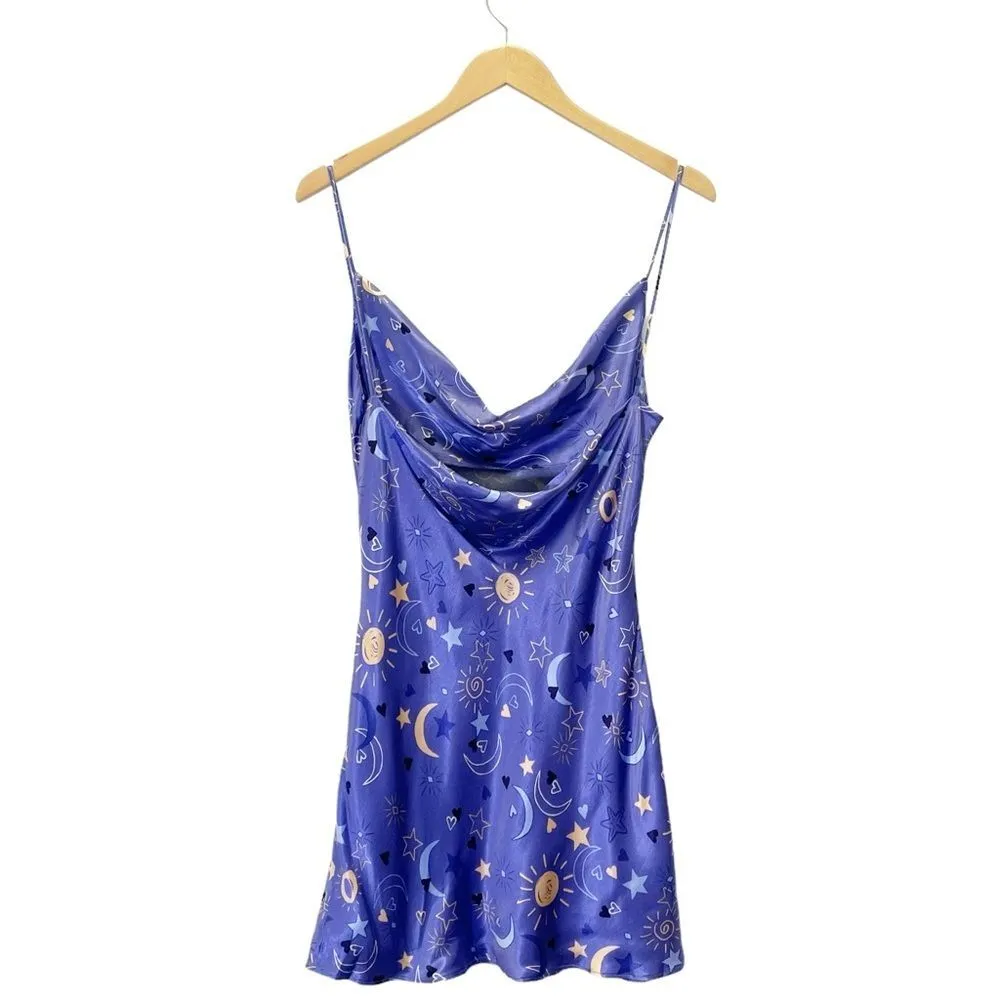 ZARA Sun Moon & Stars Lilac Satin Drape Neck Mini Slip Dress Size Small NEW NWOT - Image 2
