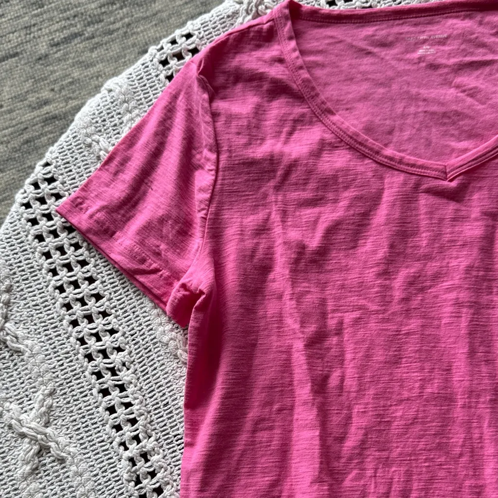 Saks Fifth Avenue Hot Pink V-Neck Tee - Image 7