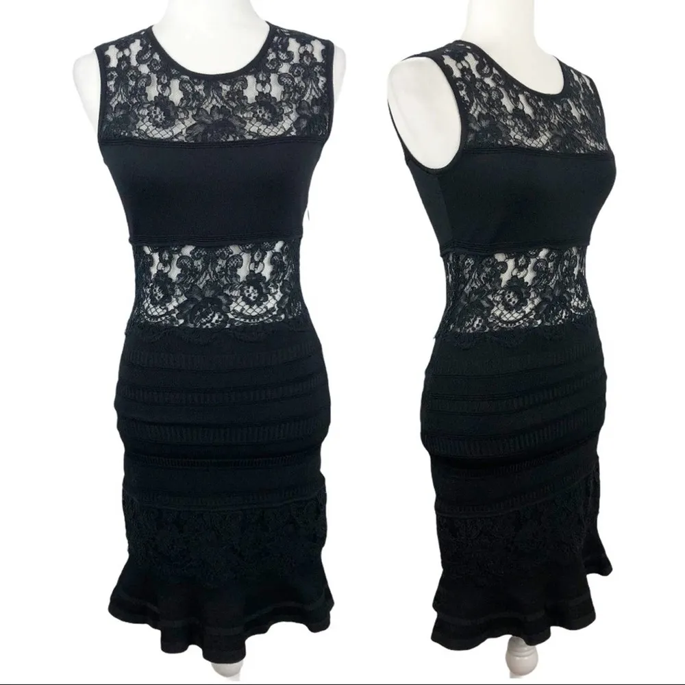Roberto Cavalli Black Jersey Lace Cocktail Dress Lace Insert Sleeveless 38 USA 2 - Image 4