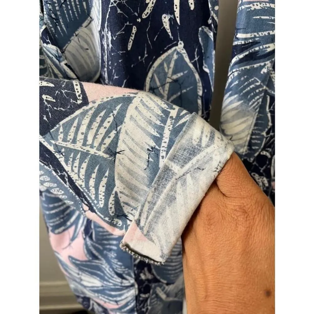 Women's Miss USA jcpenney Blue Pink cotton Floral tropical house coat blazer LG - Image 4