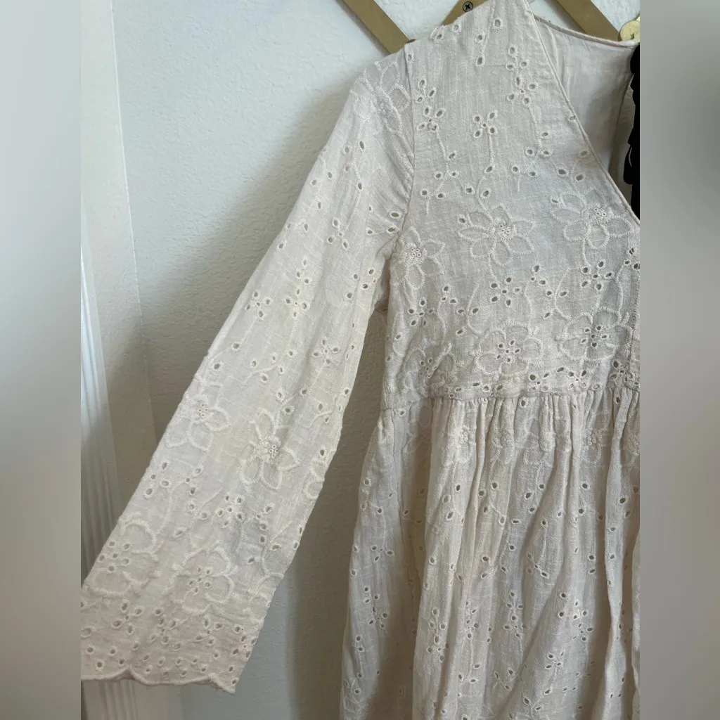 Zara TRF Eyelet Cream Dress Bow Back Medium - Image 5