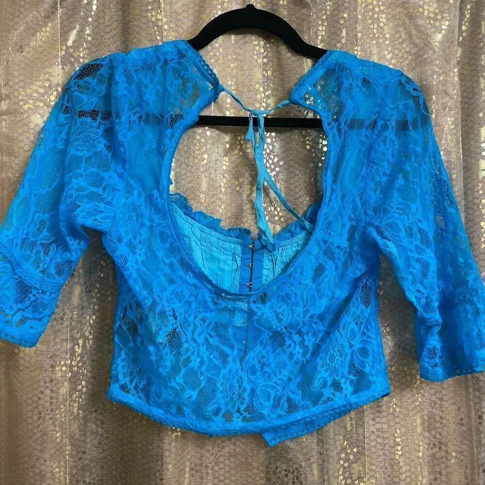 Urban Outfitters Malibu Blue Jaqueline Lace Romantic Crop Top Small NWOT - Image 2